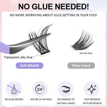 Self Adhesive Eyelashes Reusable Press-On Lashes, Mixed 9-14MM D Curl Cluster Lashes, No Glue Needed, Portability, Invisible Band, Natural, Pre Glued