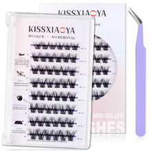 Self Adhesive Eyelashes Reusable Press-On Lashes, Mixed 9-14MM D Curl Cluster Lashes, No Glue Needed, Portability, Invisible Band, Natural, Pre Glued