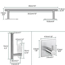 Self Adhesive Towel Rail, JiGiU 5 Pieces Bathroom Accessories Kit 16 inch/40cm Wall Mounted Towel Holder Toilet Paper Holder & 3 Towel Hook 304