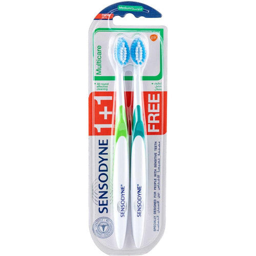 Sensodyne Multi Care Medium 1+1 Toothbrush, Silky Bristles, Small Head, Effective Cleaning, Gentle on Sensitive Areas