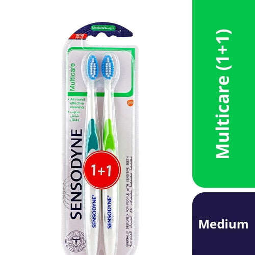 Sensodyne Multi Care Medium 1+1 Toothbrush, Silky Bristles, Small Head, Effective Cleaning, Gentle on Sensitive Areas