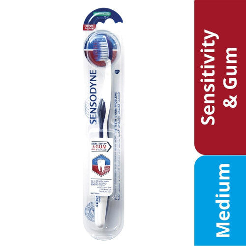 Sensodyne Toothbrush Sensitivity & Gum Medium, Soft And Gentle, Tapered Bristles, Comfortable Grip, Compact Head, Reduces Plaque