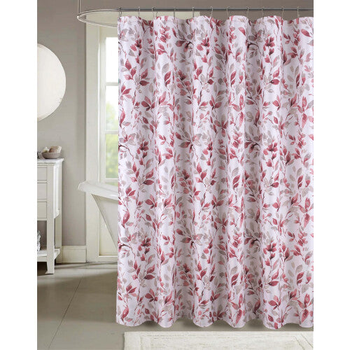 Serafina Home Hotel Quality Fabric Bathroom Shower Curtain Floral Leaf Damask  Pink  Gray and White 72 x 70 inches