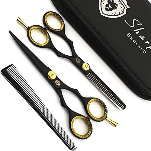 SHARPY - Hairdresser Scissors Set, Professional Black Hair Scissors and Hairdressing Thinning Scissors for Salon - Barbers or Home Use - Light an