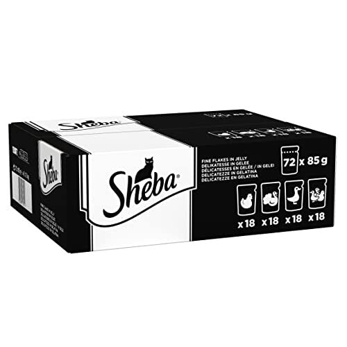 Sheba Fine Flakes Poultry Collection in Jelly 72 Pouches, Adult Wet Cat Food, Megapack (72 x 85 g)