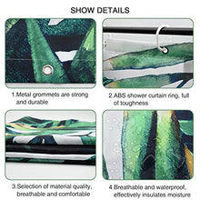 Shower Curtain Fabric, Printed Waterproof Shower Curtain 180 * 180cm, Dark Green Painted Plantain Bamboo Leaf Waterproof and Mildewproof White