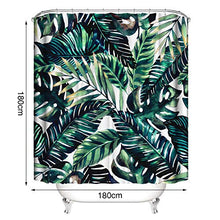 Shower Curtain Fabric, Printed Waterproof Shower Curtain 180 * 180cm, Dark Green Painted Plantain Bamboo Leaf Waterproof and Mildewproof White