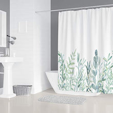 Shower Curtain Green Leaves Flowers Plants Bathroom Textile Curtain with Anti-Mould Effect Washable Shower Curtain Bath Tub Including 12 C-Rings with