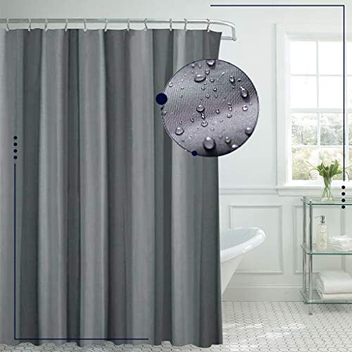 Shower Curtain Liner - Magnetic Weighted Fabric, Water Mold Mildew Resistant, Long Shower Curtain for Bathroom with Anti Rust Copper Grommets, 180 x