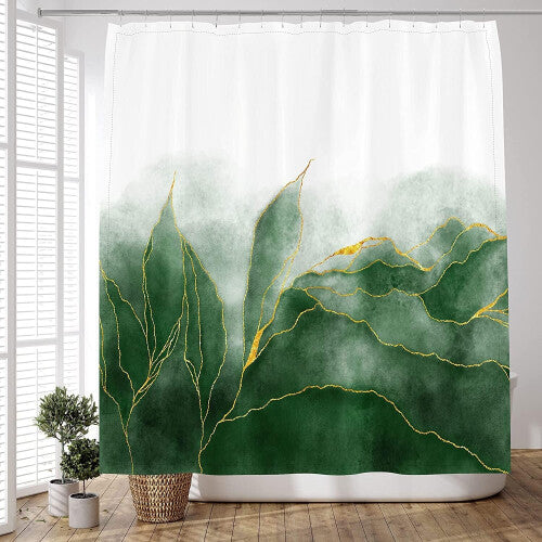 Shower Curtain Ombre Green Gold, Modern Sets for Bathroom Art Decor, Mixed Golden Lines Striped,72x84 Inches 12 Hook