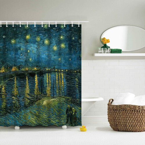 Shower Curtain Van Gogh Starry Night Over The Rhone Polyester Fabric Curtains Bathroom Decor Set with 12 Pieces Hooks, 60" x 72"