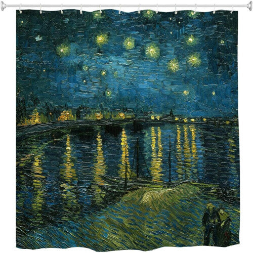 Shower Curtain Van Gogh Starry Night Over The Rhone Polyester Fabric Curtains Bathroom Decor Set with 12 Pieces Hooks, 60" x 72"