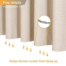 Shower Curtain Waterproof Anti Mould Resistant- Linen Textured Decorative Bathroom Shower Curtains with 12 Hooks 180x180cm, Beige/Cream