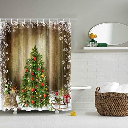 Shower Curtain Weichtsmann Christmas Tree Snowman Xmas Christmas Tree Curtain Digital Print Including Curtain Rings Anti-Mould Bathroom Bathtub