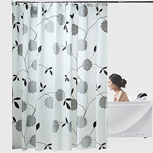 ?? Shower Curtains Floral Extra Long Wet Room Curtain Liners of 220CM/240CM Drop - Mould Proof Resistant & Waterproof Shower Curtains for Bathroom