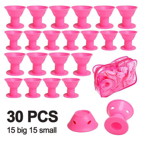 Silicone Hair Curlers Set, Small Silicone Hair Rollers-Pink 30Pcs