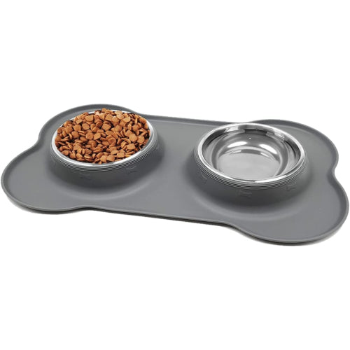 Silicone non-slip stainless steel double dog bowl