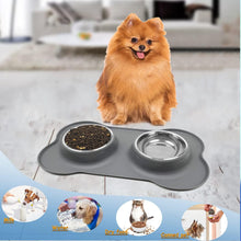 Silicone non-slip stainless steel double dog bowl