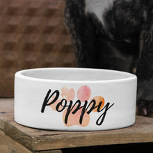 (Small, Peach Paw) PERSONALISED Dog Pet Food Bowl - White Ceramic - Variations