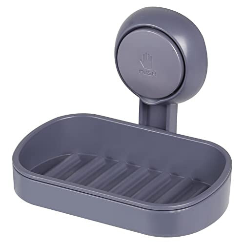 Soap Dish, Uten Suction Cup Soap Holder, No Drilling, Bottom Groove Design, Soap Box for Shower, Bath, Tub and Kitchen Sink - Gray