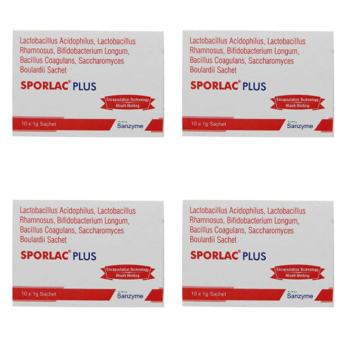 Sporlac Plus Probiotic Oral Powder Sachets Use to Support Gut Health 1g (Pack Of 4 Boxes Each Box Contain 10's)