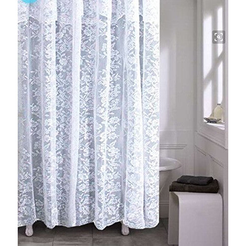 spring Home Romance Lace Fabric Shower Curtain with an Attached Valance  70 X 72 Long