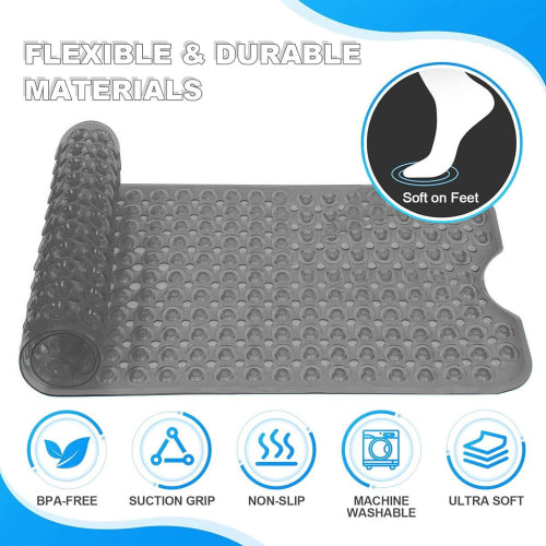 (Square (53 x 53) cm, Grey Bath Shower Mat) Non Slip Bath Shower Mats Anti-Bacterial Bathtub Mat