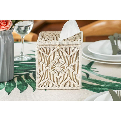 Square Tissue Holder With Bead Buckle Macrame