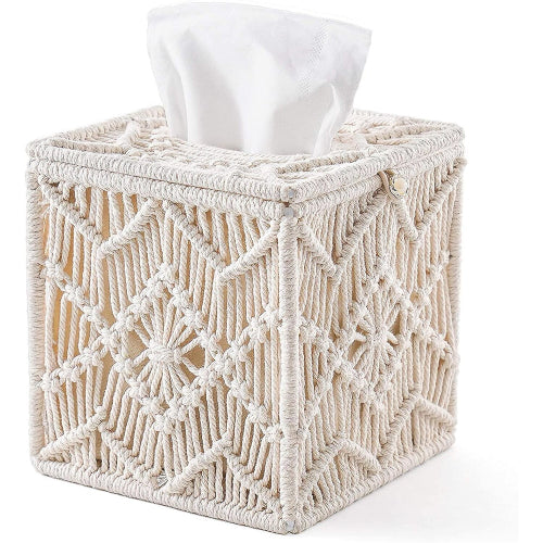 Square Tissue Holder With Bead Buckle Macrame