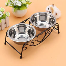 Stainless Steel Double Twin Pet Bowl Stand, Doub Cat Dog Pet Food Water Bowls Feeder Dishes Shelf Retro Iron Stand Raised Dog Feeding Bowl Pet