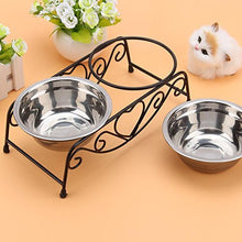 Stainless Steel Double Twin Pet Bowl Stand, Doub Cat Dog Pet Food Water Bowls Feeder Dishes Shelf Retro Iron Stand Raised Dog Feeding Bowl Pet