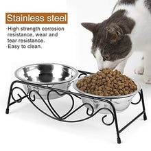 Stainless Steel Double Twin Pet Bowl Stand, Doub Cat Dog Pet Food Water Bowls Feeder Dishes Shelf Retro Iron Stand Raised Dog Feeding Bowl Pet