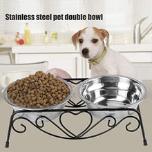 Stainless Steel Double Twin Pet Bowl Stand, Doub Cat Dog Pet Food Water Bowls Feeder Dishes Shelf Retro Iron Stand Raised Dog Feeding Bowl Pet