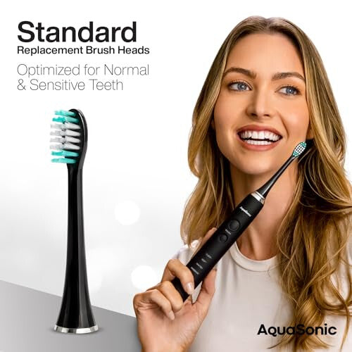 Standard Replacement Brush Heads | for Normal & Sensitive Teeth | Compatible with Many AquaSonic Toothbrush Handles (2 Pack Black)