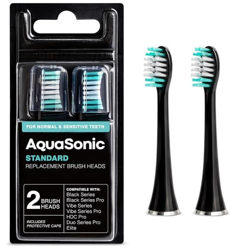 Standard Replacement Brush Heads | for Normal & Sensitive Teeth | Compatible with Many AquaSonic Toothbrush Handles (2 Pack Black)