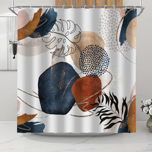 (style1) Shower Curtain Waterproof Bathroom Curtain with 12 Hooks 72" x 72" Modern Shower Curtain Set Leaves Plant Neutral Bathroom