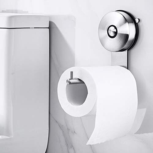 Suction Toilet Roll Holder Wall Mounted Suction Loo Roll Holder Bathroom Paper Towel Hanger Toilet Paper Holder Stainless Steel Paper Roll Dispenser