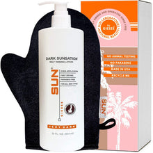 Sun Laboratories Self-Tanning Dark Sunsation Sunless Tanning Lotion and Mitt for a golden glow - Very Dark - 32 fl oz Bottle and Mitt