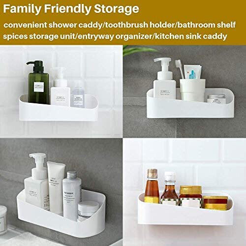 SUNFICON Adhesive Shower Caddy Basket Bathroom Shelf Organiser Wall Mounted Spices Storage Rack No Drilling Shower Shelf Bath Essentials Makeups