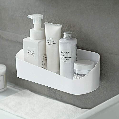 SUNFICON Adhesive Shower Caddy Basket Bathroom Shelf Organiser Wall Mounted Spices Storage Rack No Drilling Shower Shelf Bath Essentials Makeups