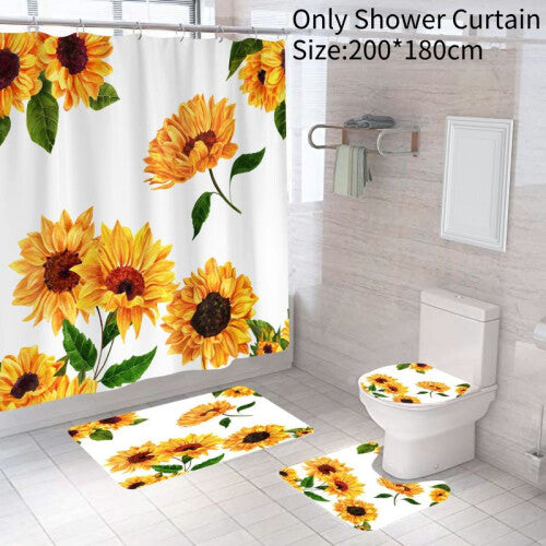 (Sunflower, 200*180cm/78.74*70.87in) Rose Butterfly Mushroom Shower Curtain Polyester Quick Drying Bathroom 3d Print