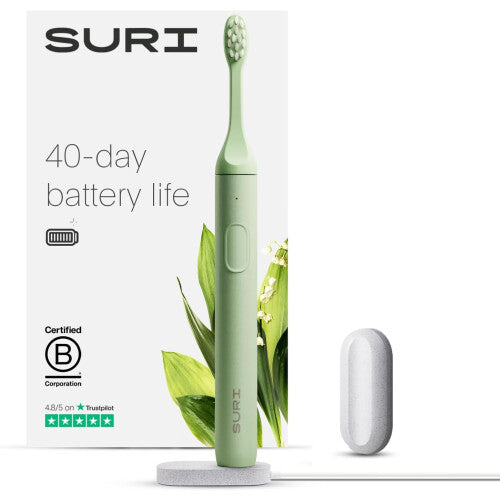 Sustainable Sonic Toothbrush - Slim Powerful Electric Toothbrush, Recyclable Plant-Based Brush Head, 2 Modes, IPX7 Waterproof, Includes Mirrored Stand