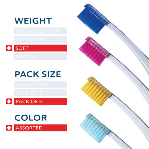 TELLO 4920 Adult Soft Swiss Toothbrush for Gentle Cleaning  6-Pack