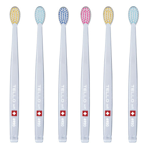 TELLO 4920 Adult Soft Swiss Toothbrush for Gentle Cleaning  6-Pack