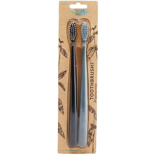 The Natural Family Bio Toothbrush Twin Pack, Pirate Black and Monsoon Mist