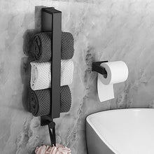 Towel Rail Wall Mounted, JiGiU Self Adhesive 40cm Black Towel Holder & Toilet Paper Holder No Drilling Stainless Steel Towel Rack Bathroom Accessories