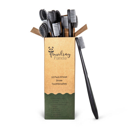 Traveling Panda Wheat Straw Toothbrushes Bulk  Charcoal Infused Soft B