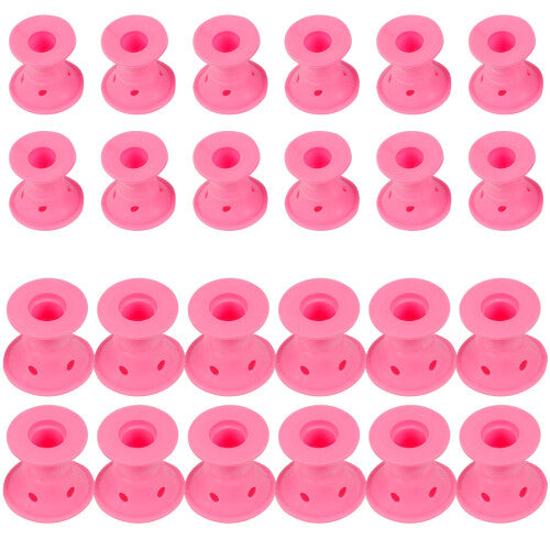 TRIXES Set of 24 Pink Silicone Hair Curlers Gift for Her for Effortless Heat Free Hair Styling