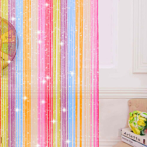 TRIXES String Dew Drop String Curtain -Glitter Thread Multicoloured - Door or Window Panel 90 x 200cm