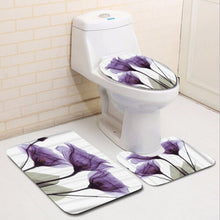 Tulips Lavender Hope Printed Bathroom Flower Decor Waterproof Shower Curtain Non Slip 3-Piece Rug Set